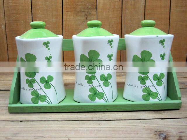 Hot sale fresh decal ceramic seal canisters with green lid