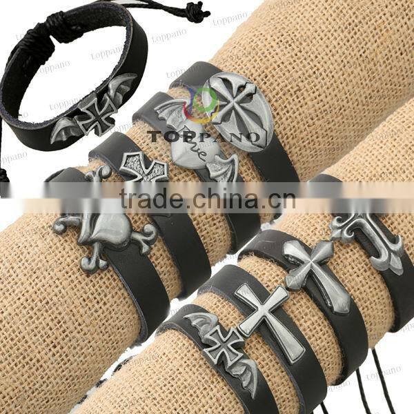 hot sale charming design black leather bracelet metal angel charm