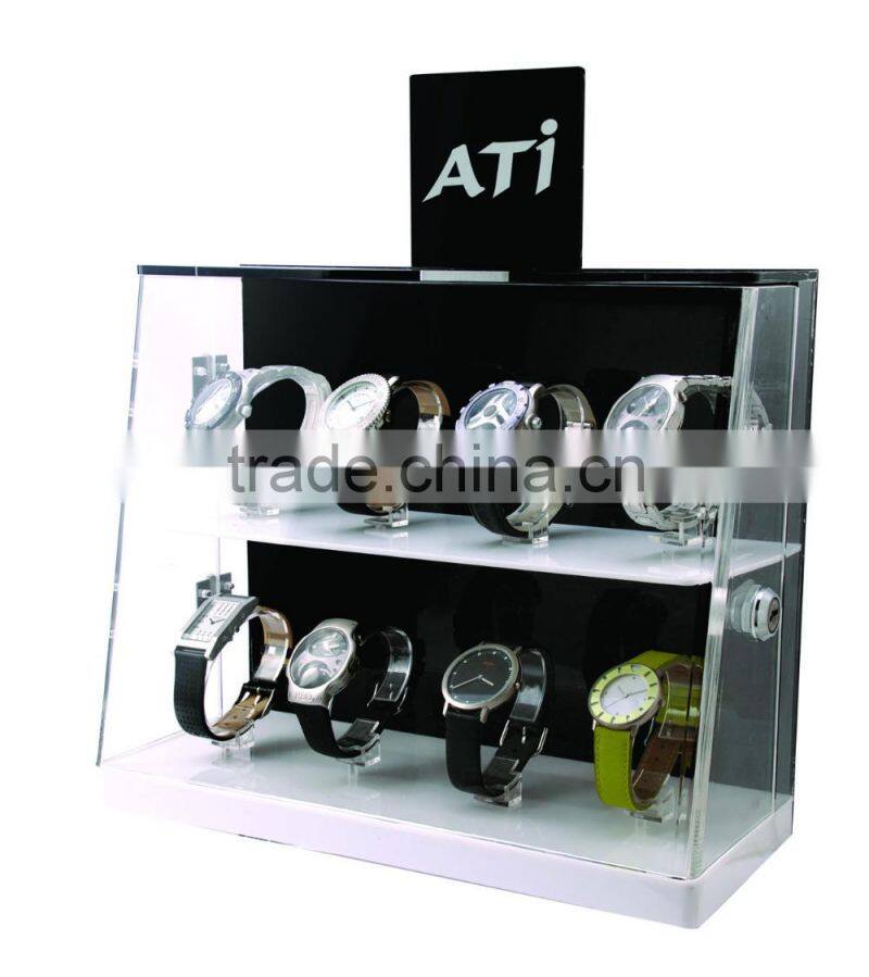 Durable black watch two small acrylic watch display showcase