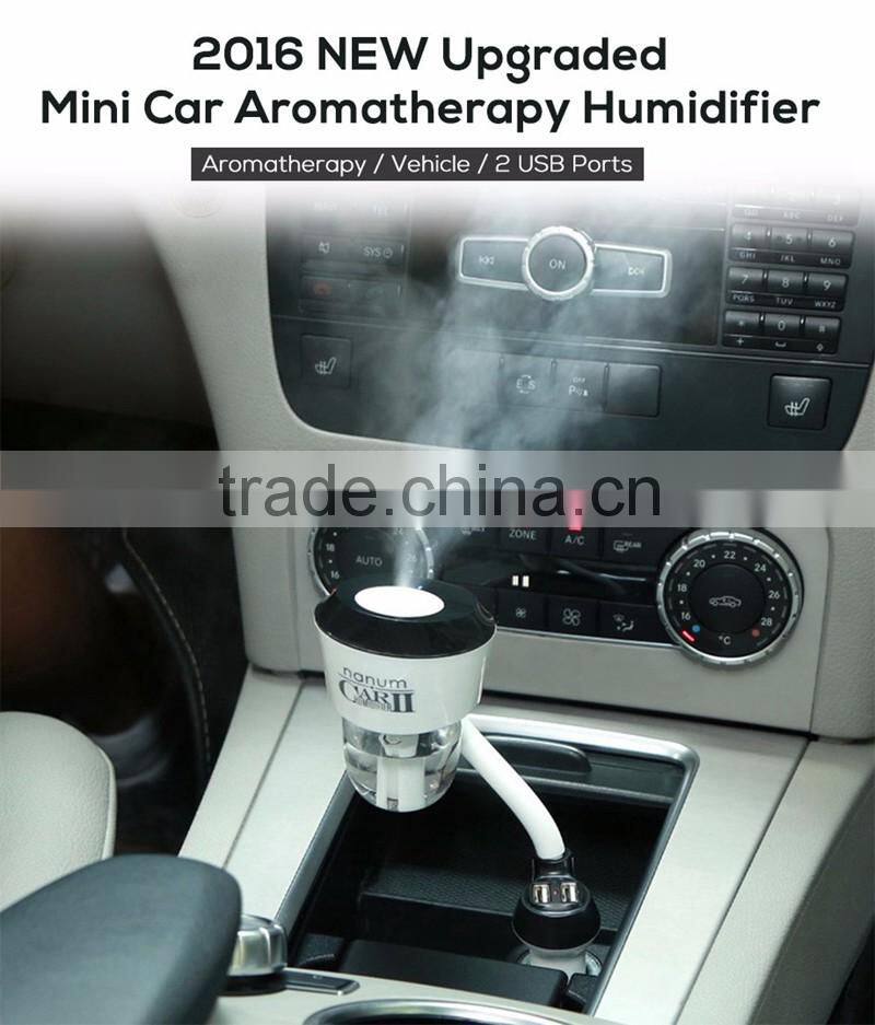 Upgraded Mini Car Aromatherapy Humidifier Air Purfier Essential Oil Aroma Diffuser Mist Maker with 2 USB HUB USB Charger
