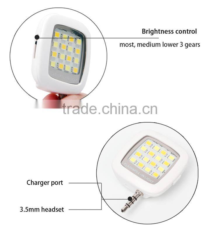 Top Selling Camera Flash Light For IOS Android Mini Portable 3.5mm Jack Smart Selfie 16 LED Camera Flash Light
