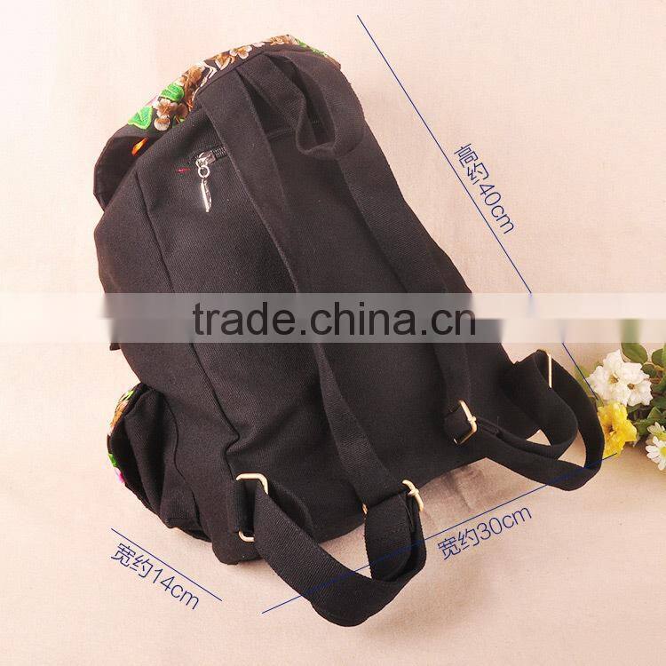 China ethnic embroidery woman canvas hiking backpack
