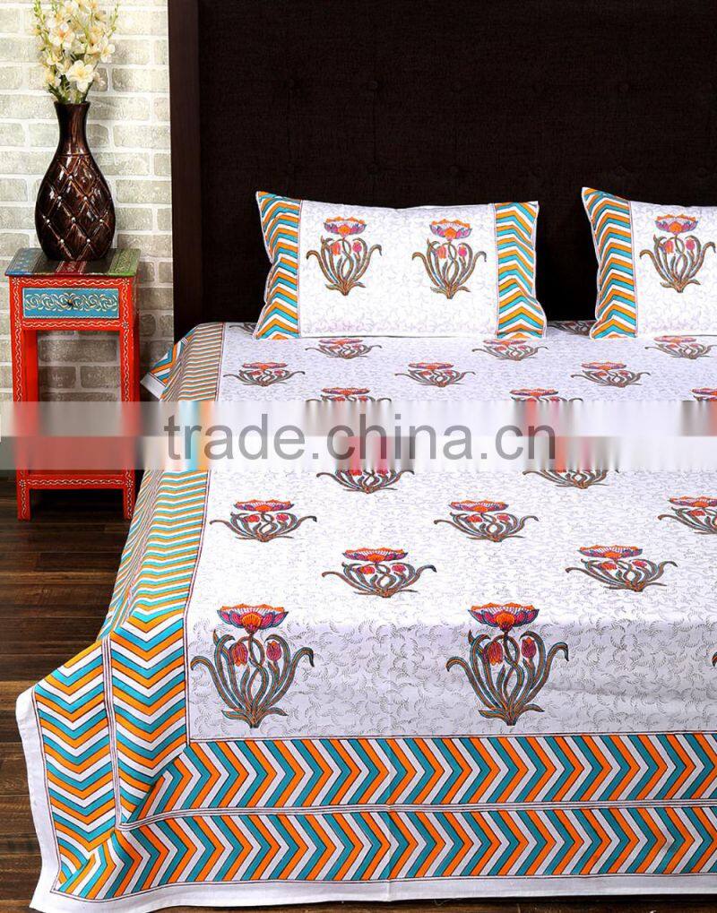 Indian Hand Block Printed Bed Sheet Wholesale Home Textile Cotton Fabric Bedsheet