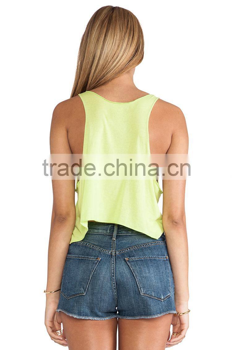 wholesale cropped length drop armhole women plain cotton vest tops
