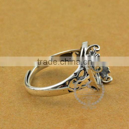 12*15.3mm 925 sterling silver antiqued silver vintage style oval flower bezel ring base blank supplies DIY findings 1223069