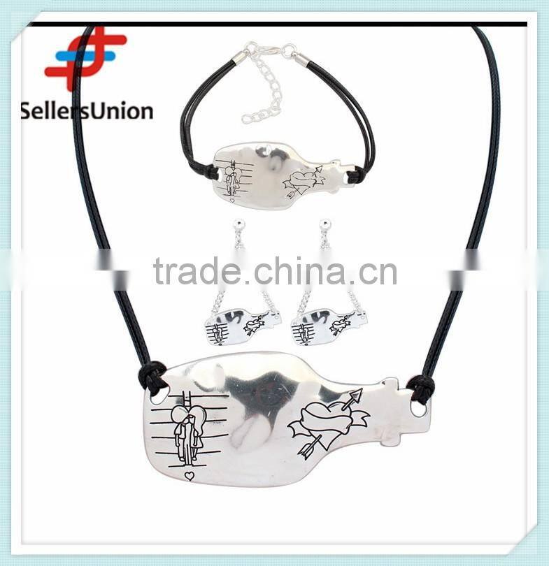 No.1 yiwu exporting commission agent wanted fancy designed necklace and bracelet and earrings jewelery set with leather chain