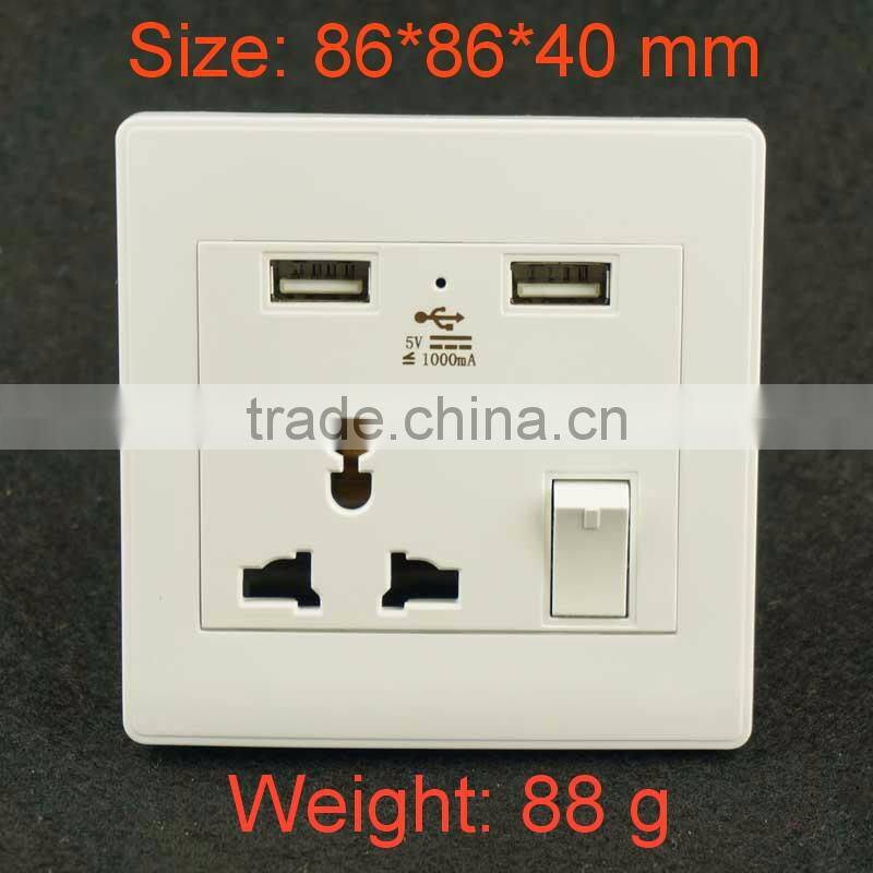 Dual usb wall socket power plug socket with switch