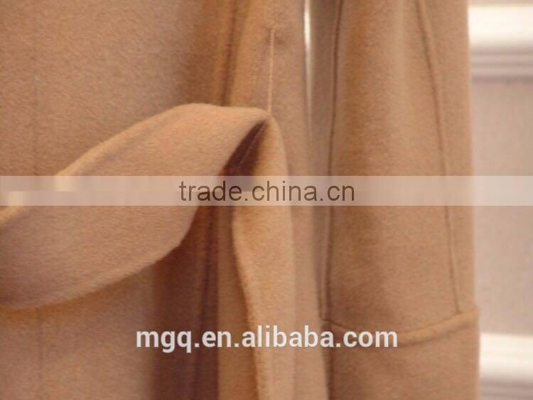 Hand sewn women's wool long coat 100% wool shawl collar with belt