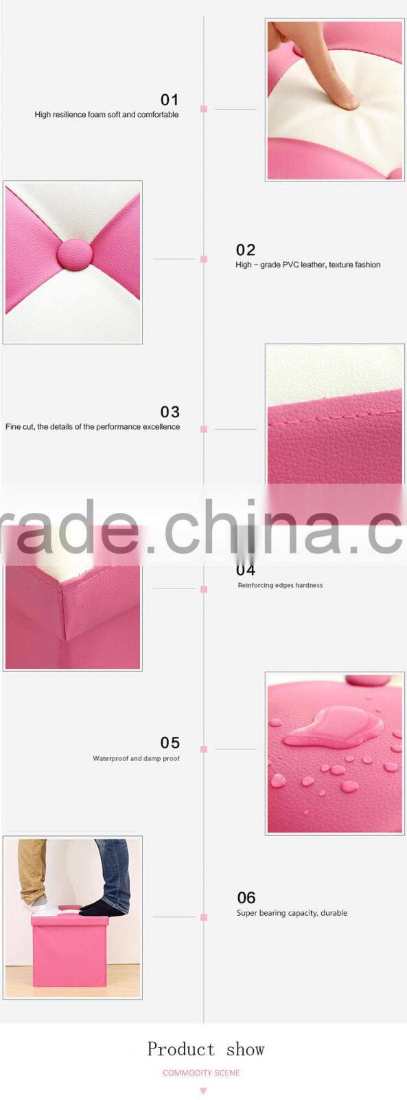 Waterproof rectangle Faux Leather Folding Seat Foot Stool Storage Box