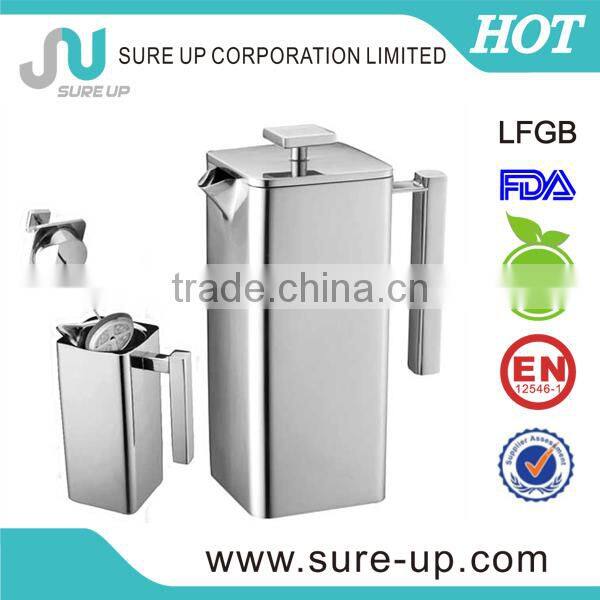 double wall stainless steel quadrate shape coffee press (0.35L,0.8L,1.0L)