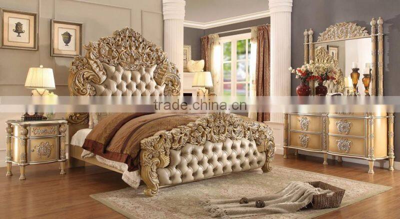 Wooden Hand Carved European Style Fancy Classical Canopy Bedroom Furniture/King Bed For Luxury Villa(MOQ=1 SET)