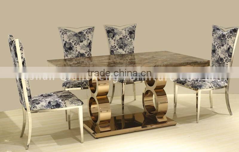 Luxury rose gold marble dining table set restaurant furniture