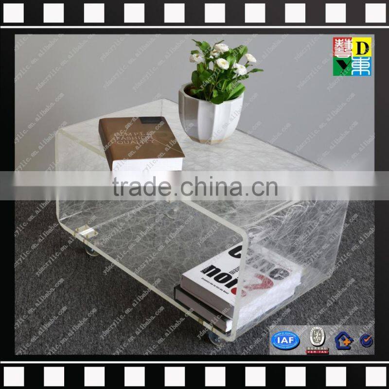 Clear acrylic serving cart glass moving trolley from shenzhen yidong