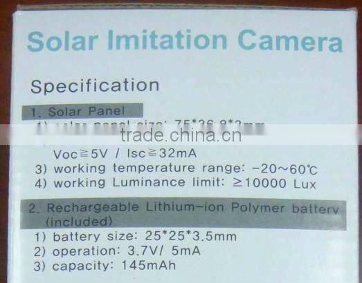 New Arrival!! Solar powered Vandal-proof Dummy security IR camera w/ outdoor rain shield for outdoor