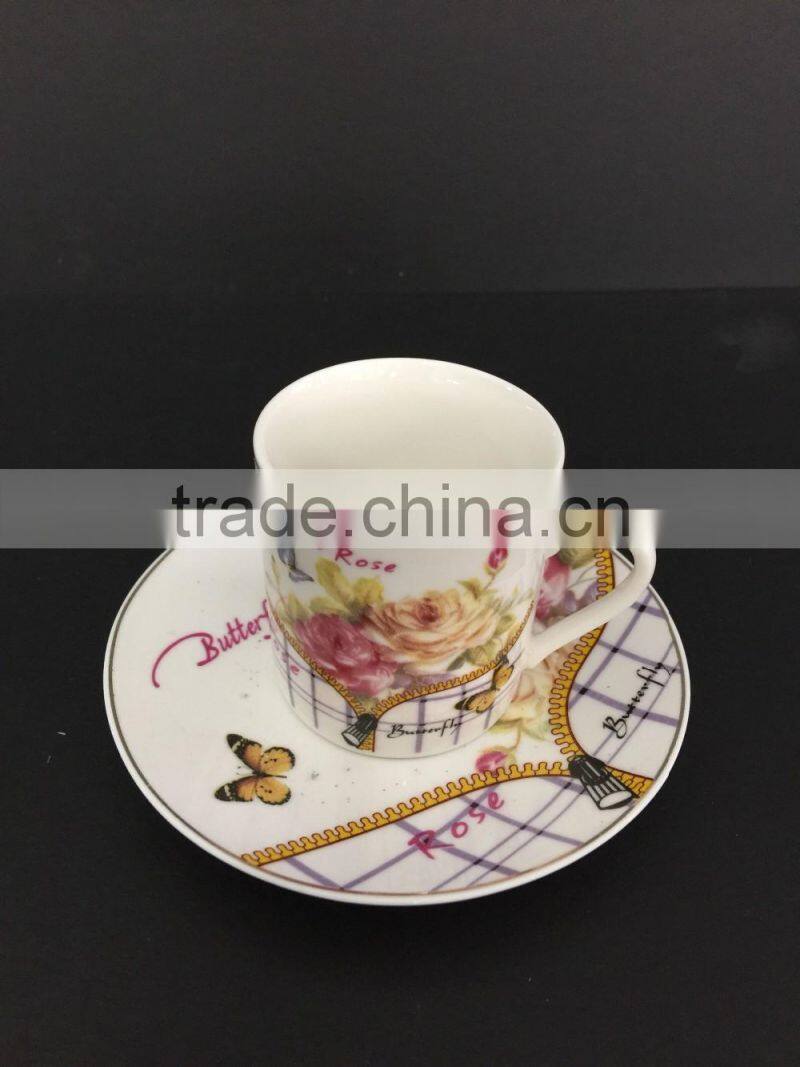 Low bone new bone china Ceramic coffee cup coffee cup set with rose design