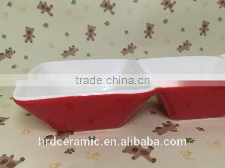 Stocked three small ceramic grids red dinner plate