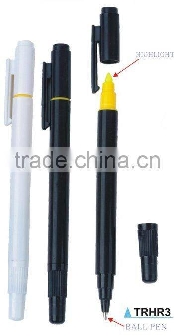 Two heads highlighter pen with ball pen