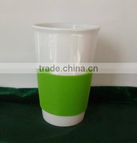 Wholesale V shaped blue color ceramic mug cup