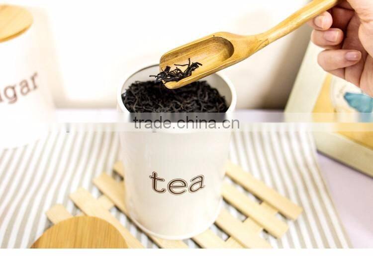 Set of 3 kitchen round metal storage canisters for tea sugar coffee