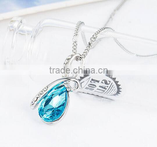 bule crystal necklace/ Austrian Rhinestone Drop Pendant Necklace
