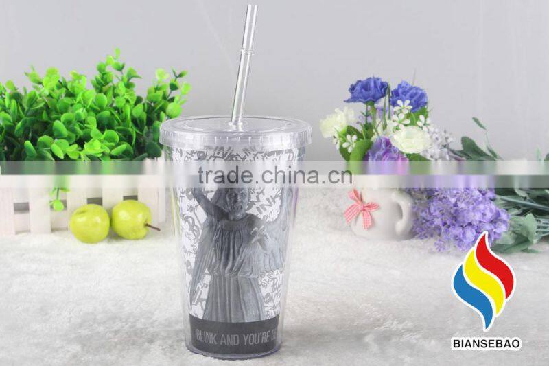 16oz double wall plastic tumbler with lid and straws