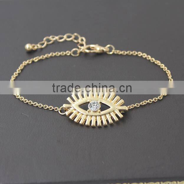 simple rhinestone evil eye charm gold chain bracelet