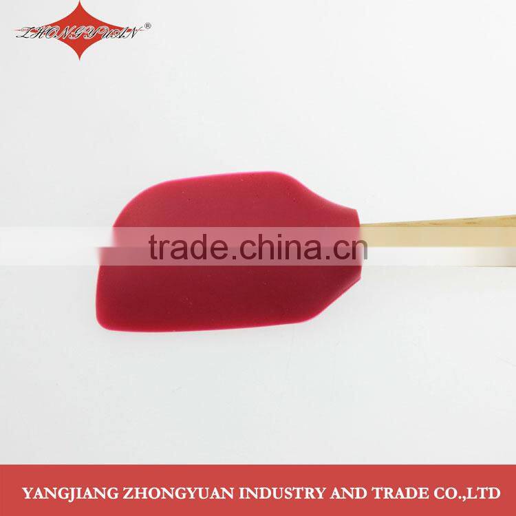 Flexible small silicone spatula and scraper with wood handle
