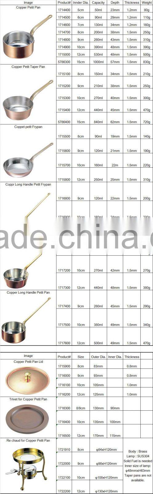 Brass Handle Mini Copper Pan High Quality Petit Fry Pan Copper Mini Sauce Pan