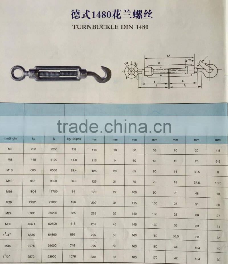 Zinc Plated Din1480 Turnbuckle