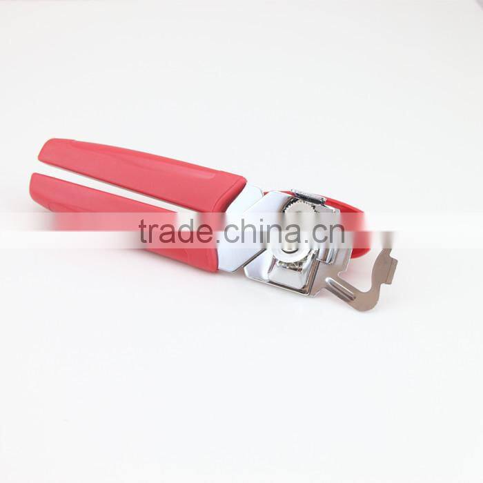 Red Plastic Handle Easy to Grip Can Opener Includes Bottle Cap Opener and Can Tab Lifter