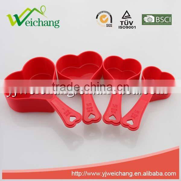 WCA009 Heart Shape, Kitchen Measuring Cups, (Red Set Of 4),plastic material,PP,lower price
