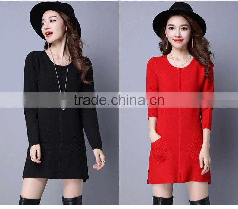 Ladies fashion clothing designs knit dresses wholesale pullover sweater dress for women