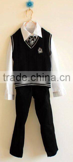 school uniform white shirt with black vest , high quality unisex school uniform