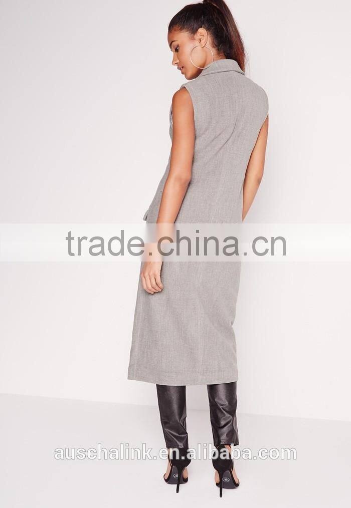 women fashion double breasted sleeveless wool maxi coat