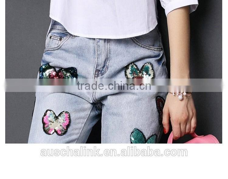 hot sale new model female jeans fashion design chic jeans for lady