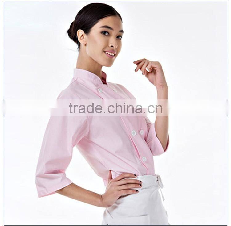Kitchen Chef Cookware Restaurant Pink Color Long Sleeve Ladies Chef Coat