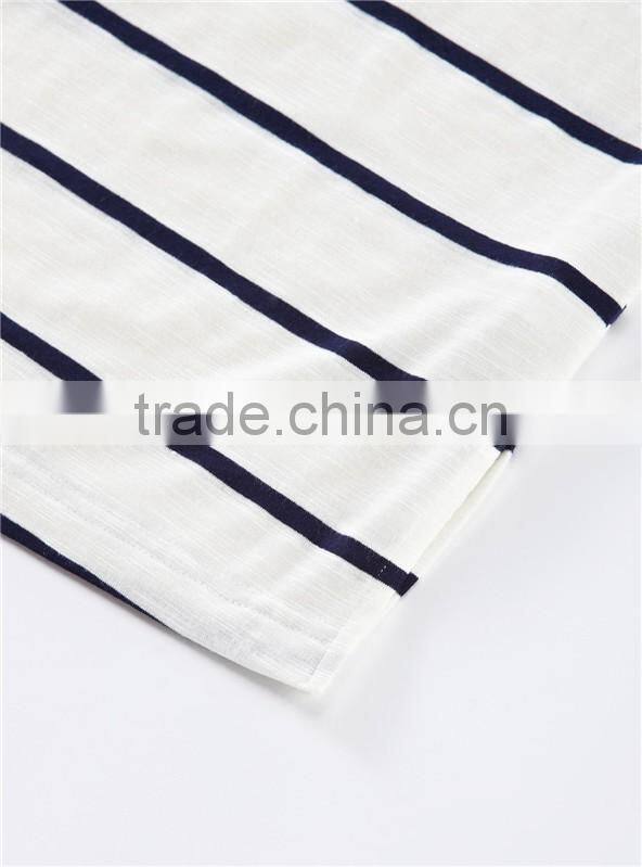 European American style leisure loose knitting minimalism round collar short sleeve stripe T-shirt