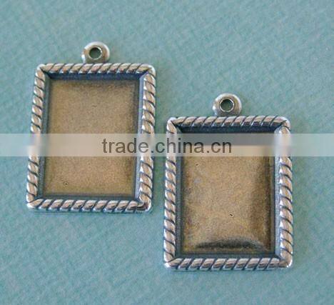 Fancy Silver Rectangle Frame gemstone setting rectangle bezel charm