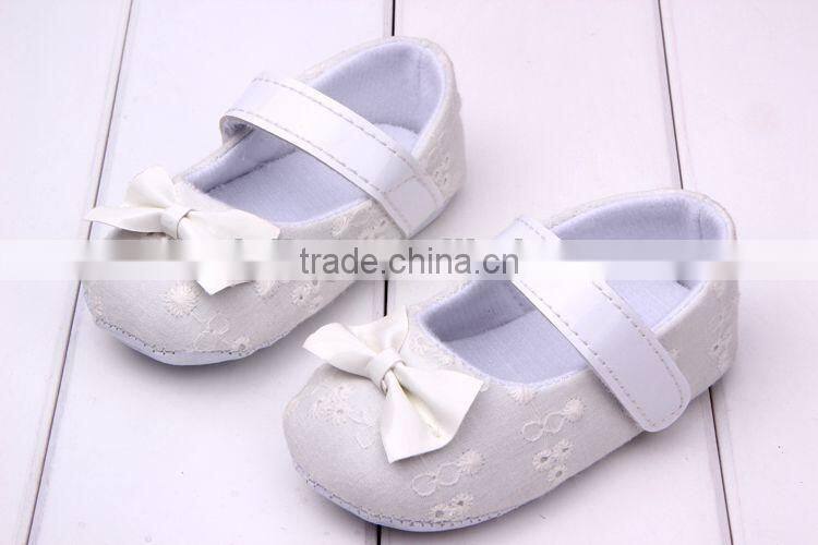 100% cotton white baby shoe with white bow wholesale kids shoes infant walking shoes baby walker