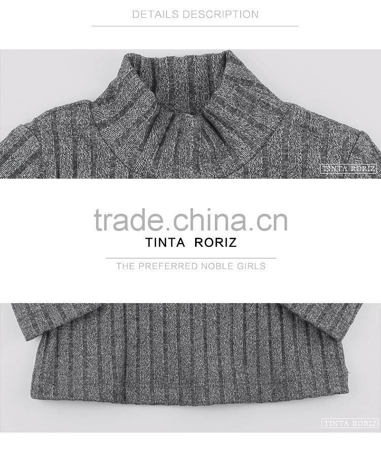 2017 Spring Girls Knnitted T Shirt Kids High Neck Base Shirt Girls Pullover Top