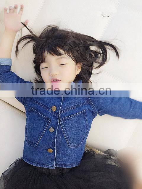 3-6 years New 2017 Wholesale Autumn Cotton Long Sleeve Pocket Denim Kids Girls Coats (pick size)