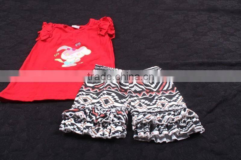 100% real life picture blue bunny top with short floral ruffle pants 2pcs Easter Day Clothing set LBYTZ001-107