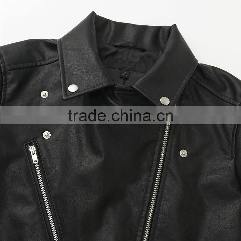 Women's cool black moto riders coats diagonal front zipper leather jackets