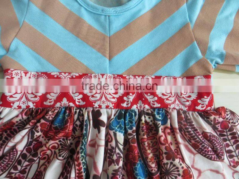 2015 children spring fall clothing stripe long sleeves cotton tops and elephant print skirt baby girls party dress YW-032