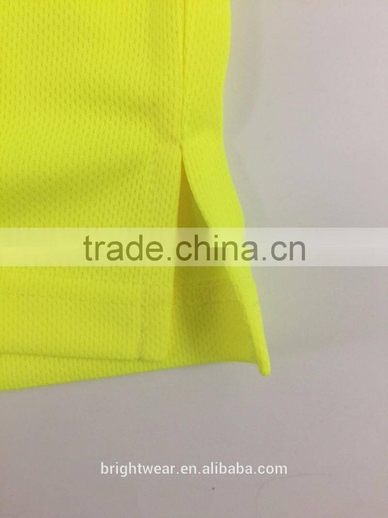 Hot sale yellow micro mesh self fabric collar high visibility safety warning polo shirt