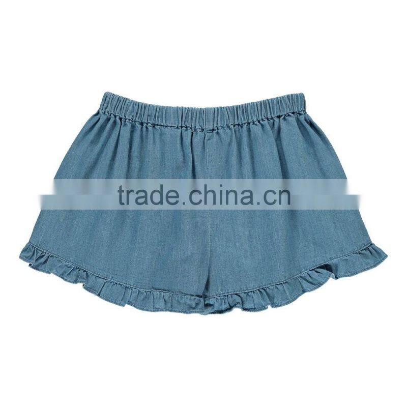 2017 hot sale soft denim Ruffle Shorts Denim blue wholesale girls custom ruffle icing pants
