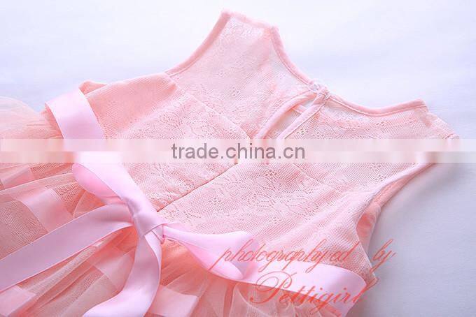 Fashion Summer Pink Girl Dresses With Lace Girls Princess Dresses Sleeveless Infant Clothes GD50112-8