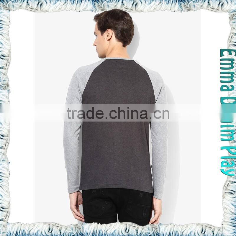 High Quality Custom Design Mens Long Sleeves Contrast Color O-Neck T Shirts