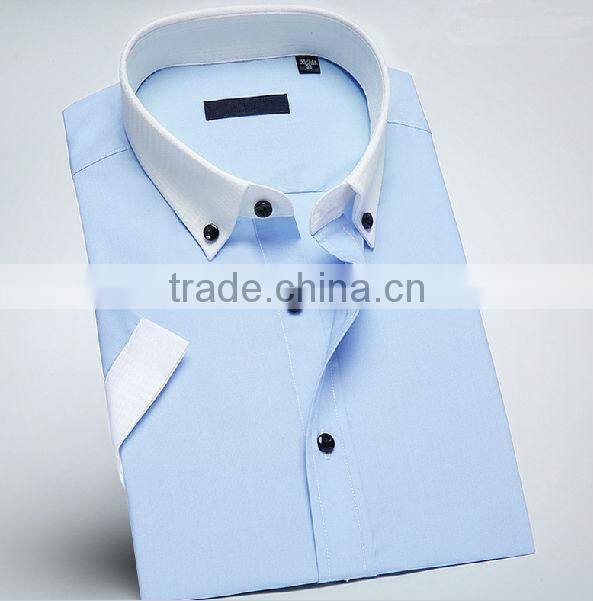 Slim white light color short sleeve small collar cotton men shirts