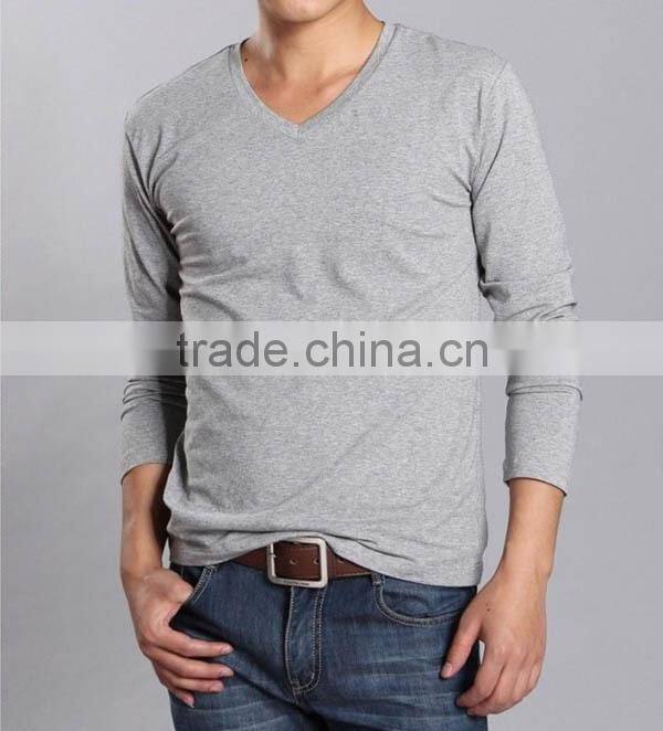 Men 95 cotton 5 spandex deep v neck long sleeve t shirts